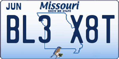MO license plate BL3X8T