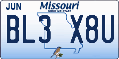 MO license plate BL3X8U