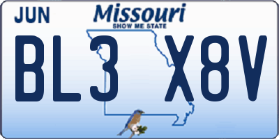 MO license plate BL3X8V