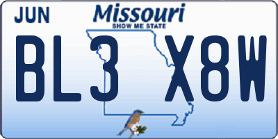 MO license plate BL3X8W