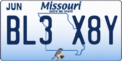 MO license plate BL3X8Y