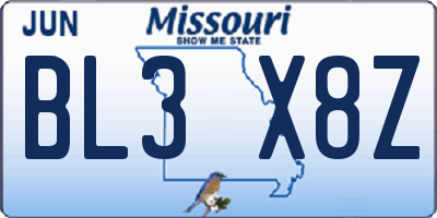 MO license plate BL3X8Z