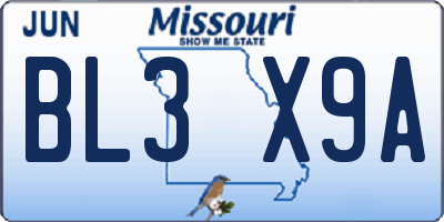MO license plate BL3X9A