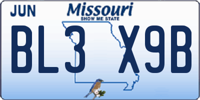 MO license plate BL3X9B