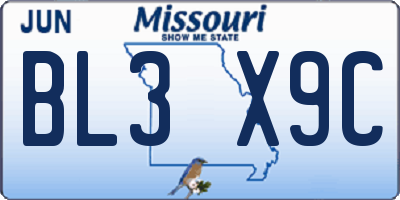 MO license plate BL3X9C