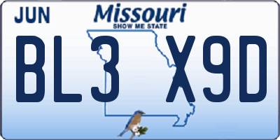 MO license plate BL3X9D