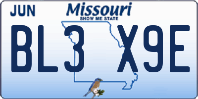 MO license plate BL3X9E