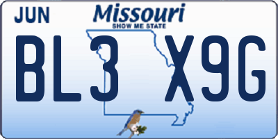 MO license plate BL3X9G