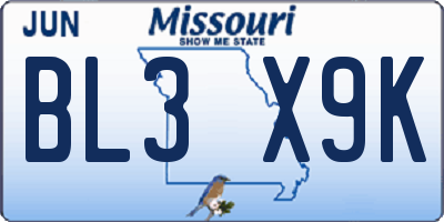 MO license plate BL3X9K