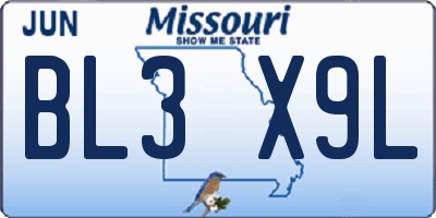 MO license plate BL3X9L