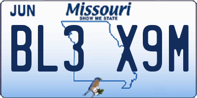 MO license plate BL3X9M