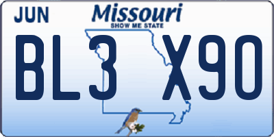 MO license plate BL3X9O