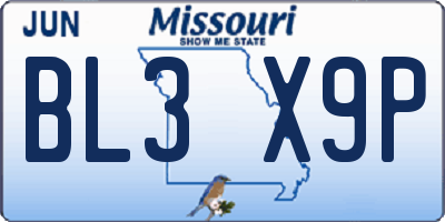 MO license plate BL3X9P