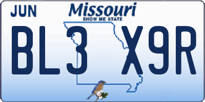 MO license plate BL3X9R