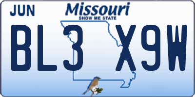 MO license plate BL3X9W
