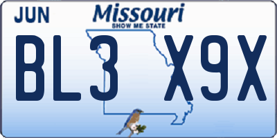 MO license plate BL3X9X