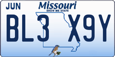 MO license plate BL3X9Y