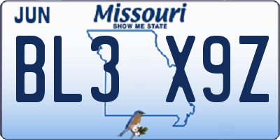 MO license plate BL3X9Z