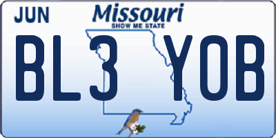 MO license plate BL3Y0B