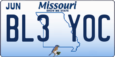 MO license plate BL3Y0C