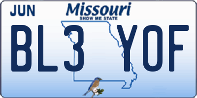 MO license plate BL3Y0F