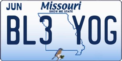 MO license plate BL3Y0G