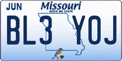 MO license plate BL3Y0J