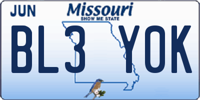 MO license plate BL3Y0K