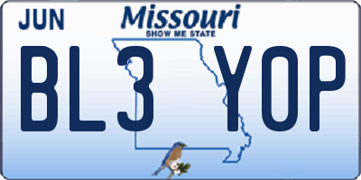 MO license plate BL3Y0P