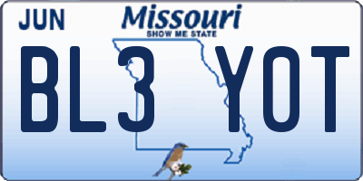 MO license plate BL3Y0T