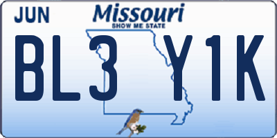 MO license plate BL3Y1K