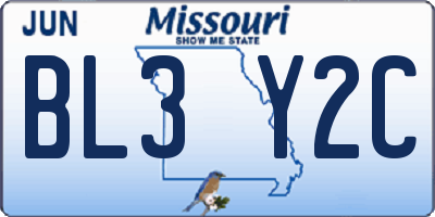 MO license plate BL3Y2C