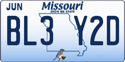 MO license plate BL3Y2D