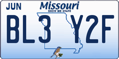MO license plate BL3Y2F