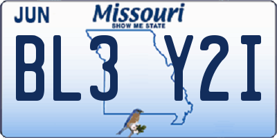 MO license plate BL3Y2I