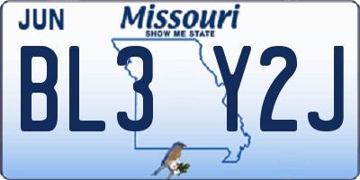 MO license plate BL3Y2J