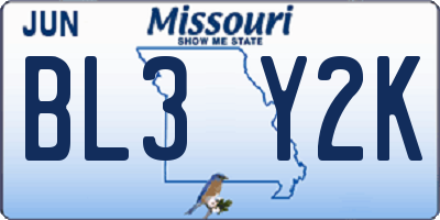 MO license plate BL3Y2K
