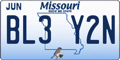 MO license plate BL3Y2N