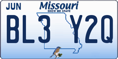 MO license plate BL3Y2Q