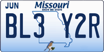 MO license plate BL3Y2R