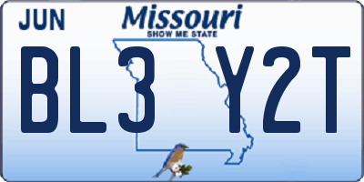 MO license plate BL3Y2T
