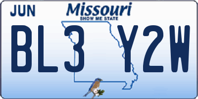 MO license plate BL3Y2W