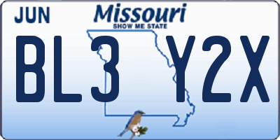 MO license plate BL3Y2X