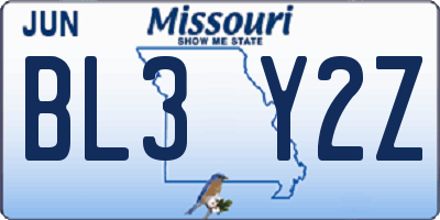 MO license plate BL3Y2Z