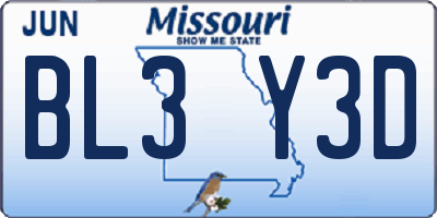 MO license plate BL3Y3D