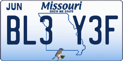 MO license plate BL3Y3F