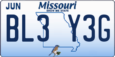 MO license plate BL3Y3G