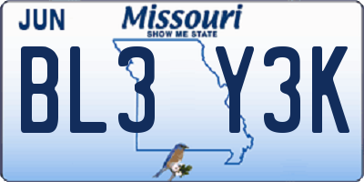 MO license plate BL3Y3K