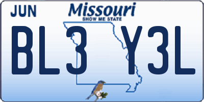 MO license plate BL3Y3L