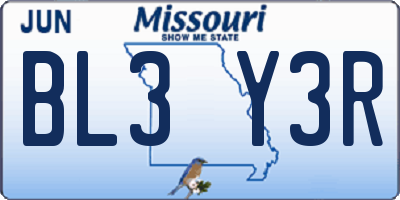 MO license plate BL3Y3R